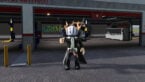 Roblox Junk Mechanics Avatar Wearing Silver Helmet Black Clothes Two Giant Swords On Back Holding A Wrench In Right Hand Standing Before A Garage