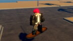 Roblox Ken Avatar With Bright Red Hair Wearing Black Clothes Skateboarding In Middle Of Road