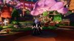 Roblox Magnet Incremental Avatar Wearing Silver Helmet Black Clothes Two Giant Swords On Back Standing Before Pink Petal Trees