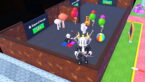 Roblox Make A Party Avatar Wearing Silver Helmet Black Clothes Two Giant Swords On Back Standing On Wall As Tons Of Party Items Are Behind Balloons And More