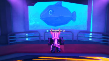 Roblox One Shot Avatar Wearing Silver Helmet Black Clothes Two Giant Swords On Back Standing Before A Giant Fish In An Aquarium