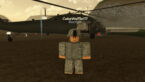 Roblox Raids Night Tide Avatar Wearing Camo Army Gear Standing Before Helicopter