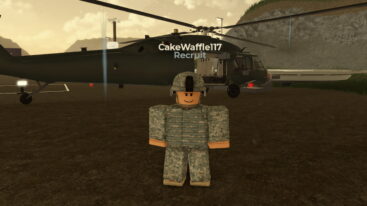 Roblox Raids Night Tide Avatar Wearing Camo Army Gear Standing Before Helicopter