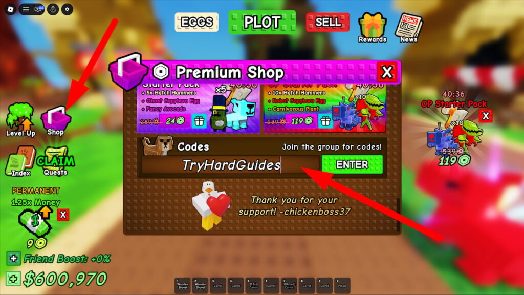 How To Redeem Codes In Capybaras VS Plants Roblox