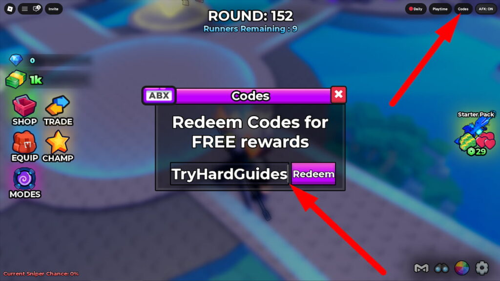 How To Redeem Codes In Snipers Vs Runners Roblox