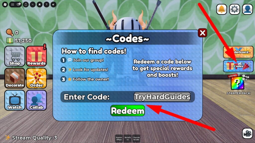 How To Redeem Codes In Stream A Mukbang Roblox