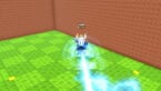 Roblox 1 Loot To Forge Avatar Wearing Silver Helmet Black Clothes Two Giant Swords On Back Firing A Blue Boom Out Of Sword