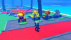 Roblox Anime Dice Avatar Wearing Silver Helmet Black Clothes Two Giant Swords On Back Standing On Red Carpet With Characters All With Different Auras
