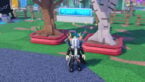 Roblox Carve Wood Avatar Wearing Silver Helmet Black Clothes Two Giant Swords On Back Standing Before An Brown Oak Tree And A White Birch Tree