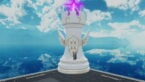 Roblox Chess Incremental Avatar Wearing Silver Helmet Black Clothes Two Giant Swords On Back Standing On A Gigantic White Rook Piece With Purple Gem At Top