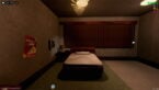 Roblox Keep The Door Locked A Small Hotel Room With Bed Without Covers Poster On Wall Telephone And Blinds Drawn