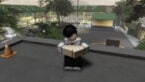 Roblox Klase Black Haired Avatar Wearing White School Uniform Standing On School Roof Near Orange Cone