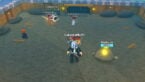 Roblox My Anime Mine Avatar Wearing Silver Helmet Black Clothes Two Giant Swords On Back Standing In Mine As Anime Characters Smash Boulders And Ore