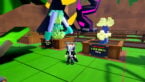 Roblox Steal A Seed Avatar Wearing Silver Helmet Black Clothes Two Giant Swords On Back Standing Between Super Broccoli And Toxic Cabbage Plants