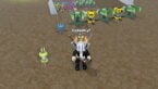 Roblox Zone Defense Rng Avatar Wearing Silver Helmet Black Clothes Two Giant Swords On Back Standing Before Tons Of Different Size And Colored Turrets