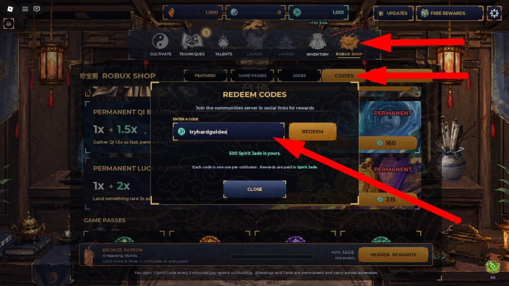 How To Redeem Codes In Cultivation Evermortal Roblox