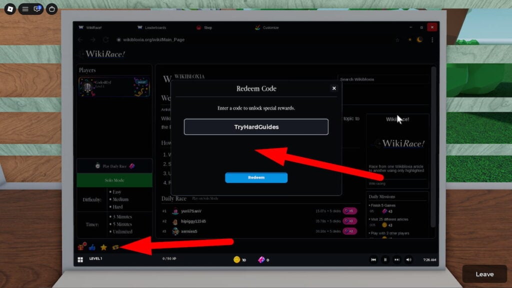 How To Redeem Codes In WikiRace Roblox